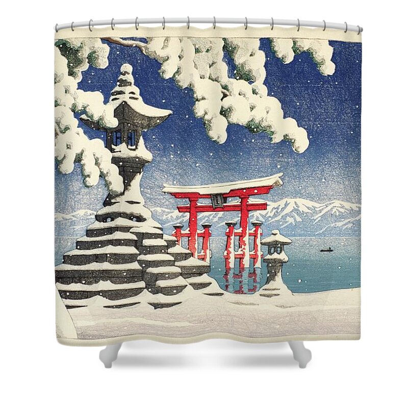 Japan Shower Curtain featuring the painting Snow at Itsukushima by MotionAge Designs