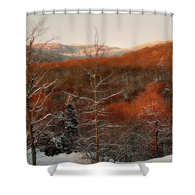 Vermont Shower Curtain featuring the photograph Snow Begins on Bolton Mountain Vermont by Nancy Griswold