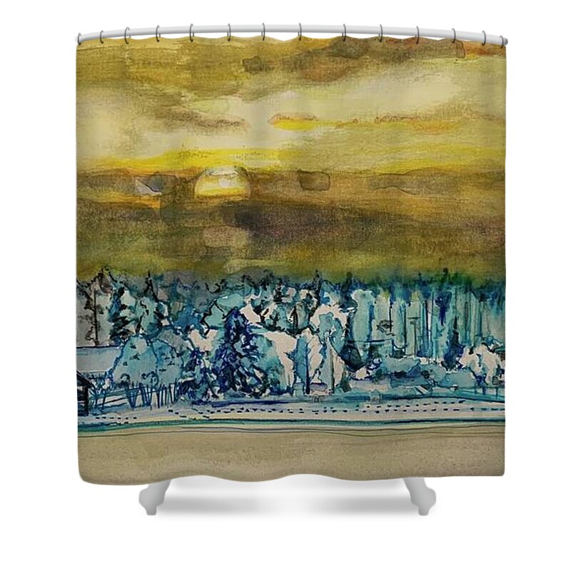 Landscape Shower Curtain featuring the painting Snow Chill by Try Cheatham