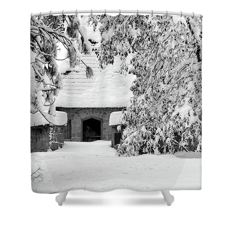 Yosemite Valley Chapel Shower Curtain featuring the photograph Snow-covered landscape in Yosemite by Alessandra RC