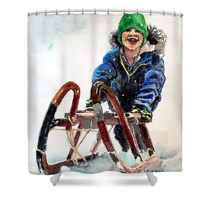 Snow Shower Curtain featuring the painting Snow Day part 1 by Merana Cadorette