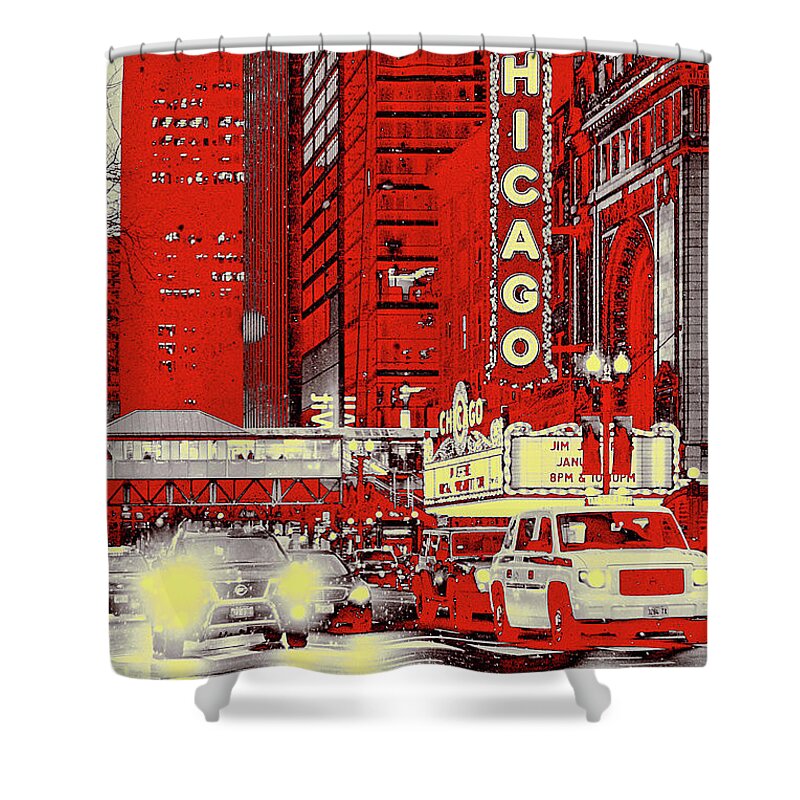 Snow In Chi Town Shower Curtain featuring the mixed media Snow in Chi Town by Susan Maxwell Schmidt