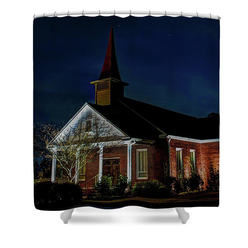 Live Oaks Church South Carolina Shower Curtain featuring the photograph Snow Moon st Live Oaks Church by Joe Granita