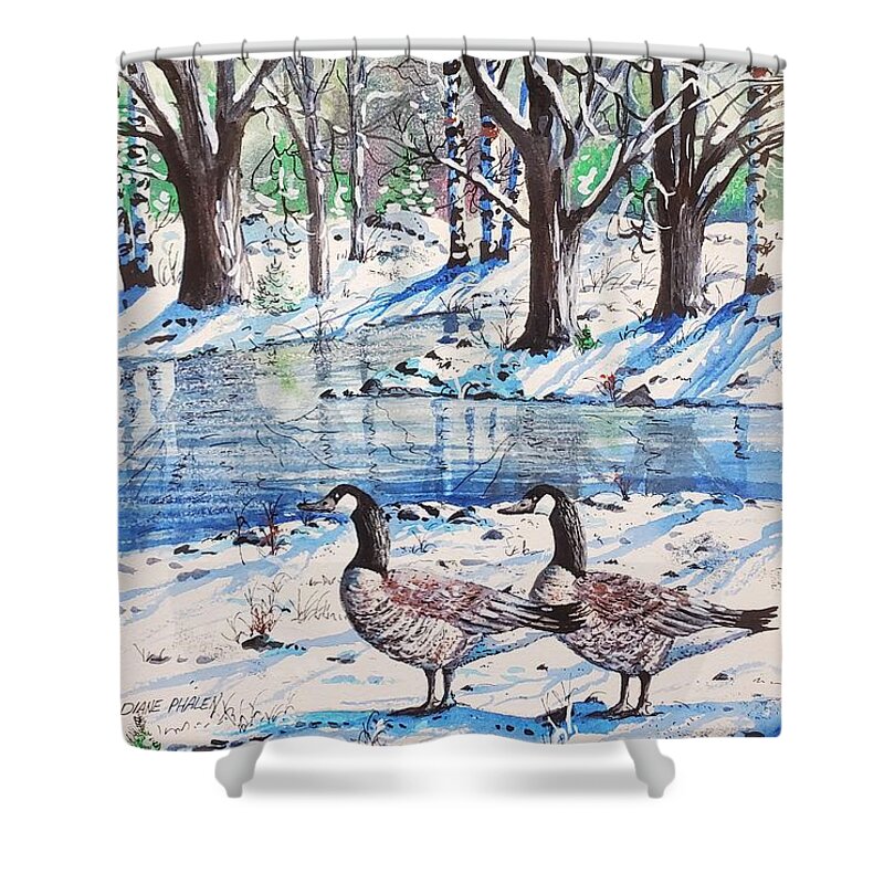 Snow Shower Curtain featuring the painting Snow Reflections by Diane Phalen