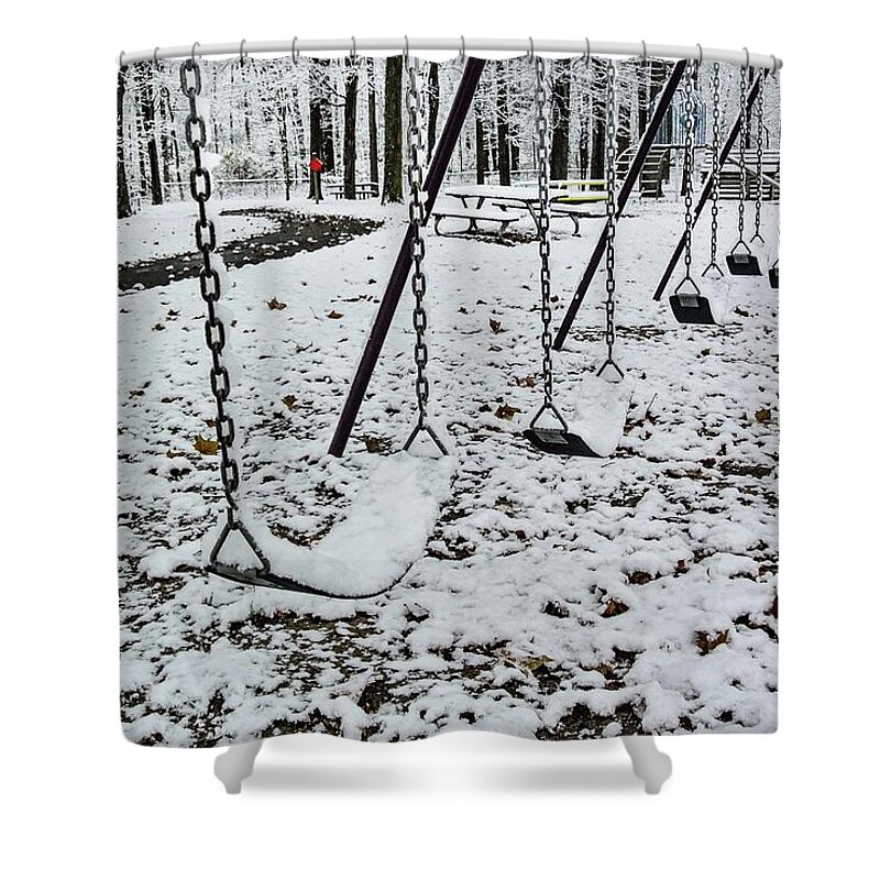 Snow Shower Curtain featuring the photograph Snow Seat DSC_2776 by Michael Thomas