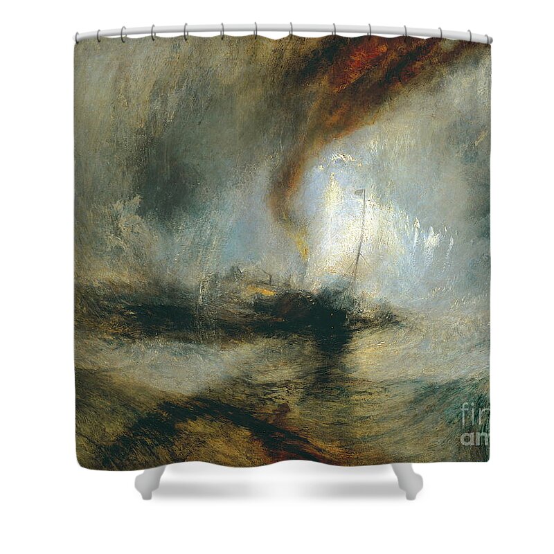 J.m.w. Turner Shower Curtain featuring the painting Snow Storm, Steam-Boat off a Harbour's Mouth by William Turner