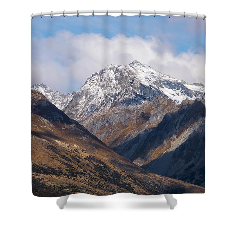 Glenorchy Shower Curtain featuring the photograph Snow Topped Mountain Peak from Glenorchy Valley by Bob Phillips