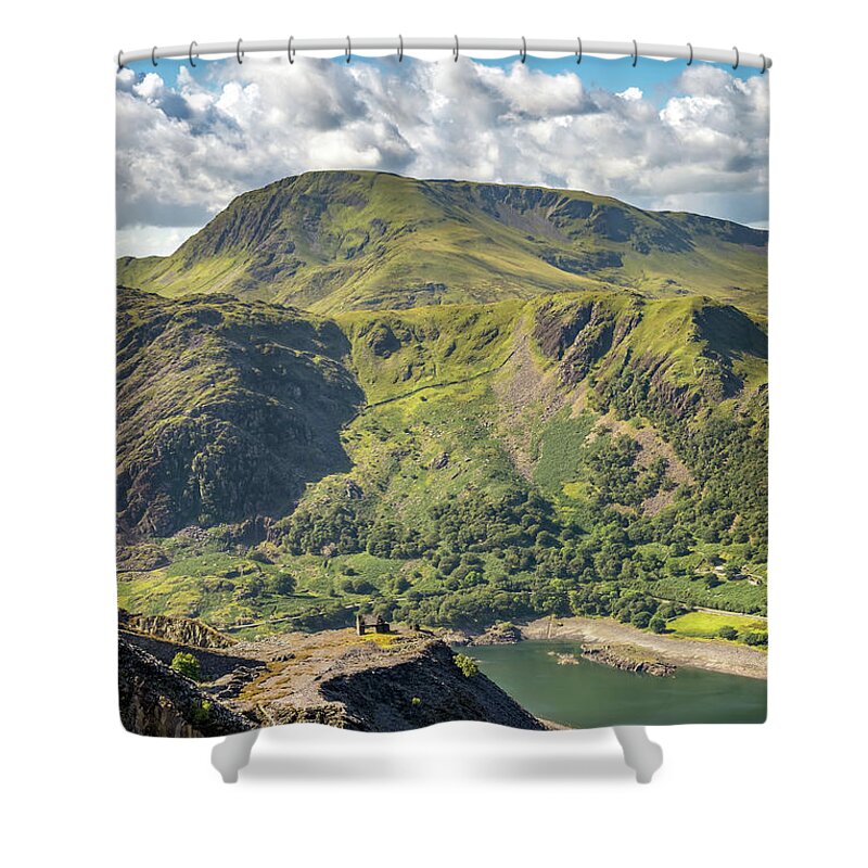 Snowdon Moutain Shower Curtain featuring the photograph Snowdonia Mountain from Slate Quarry by Adrian Evans