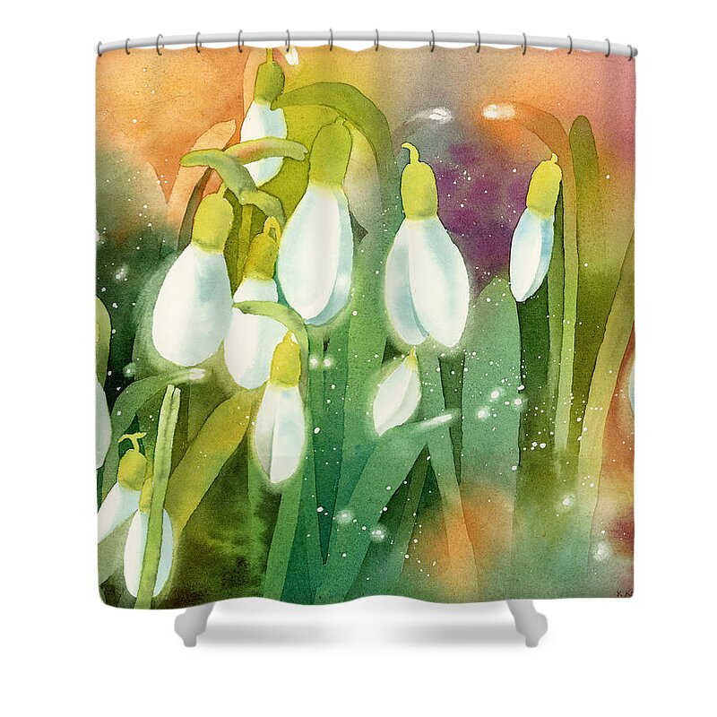 Snowdrops Shower Curtain featuring the painting Snowdrops - Magical Lanterns by Espero Art