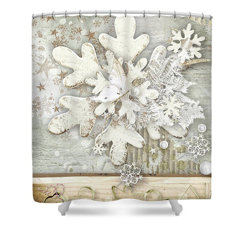 Snowflake For Christmas Shower Curtain featuring the mixed media Snowflake for Christmas by Mo T