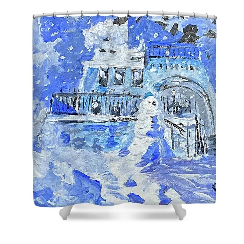  Shower Curtain featuring the painting Snowy Blues by John Macarthur