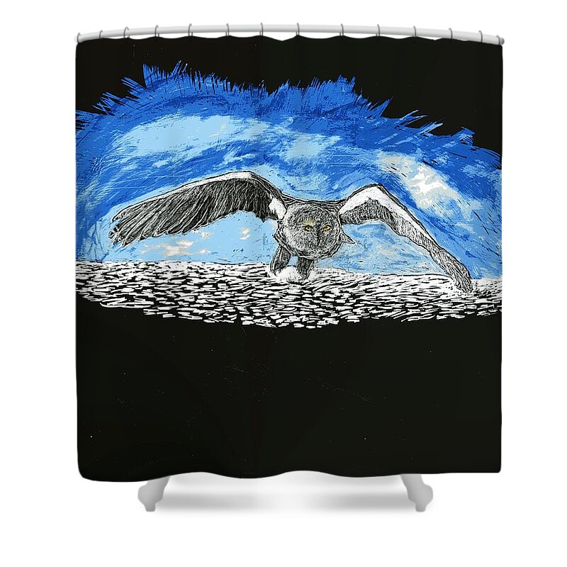 Snowy Owl Shower Curtain featuring the drawing Snowy Owl by Branwen Drew