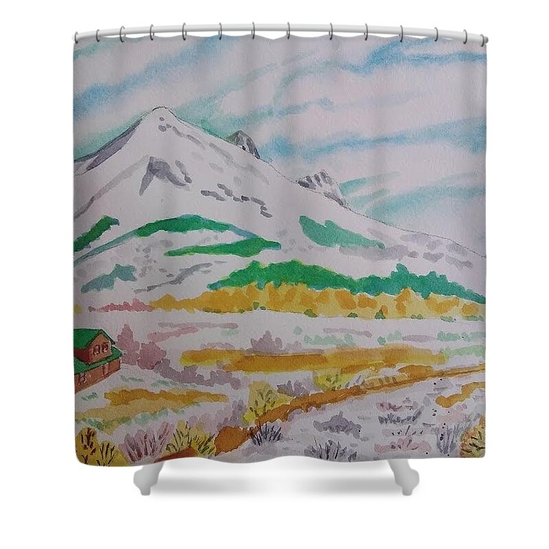 Snowy Valley Shower Curtain featuring the painting Snowy Valley by Margaret Crusoe