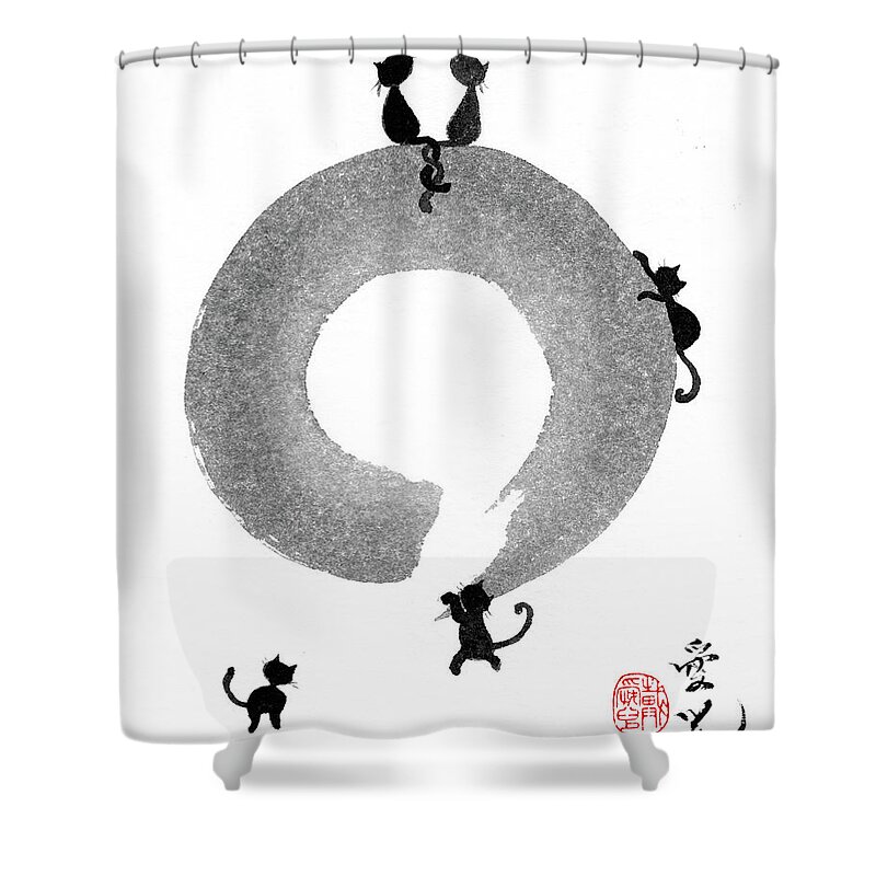 Enso Shower Curtain featuring the painting So Happy Together by Oiyee At Oystudio