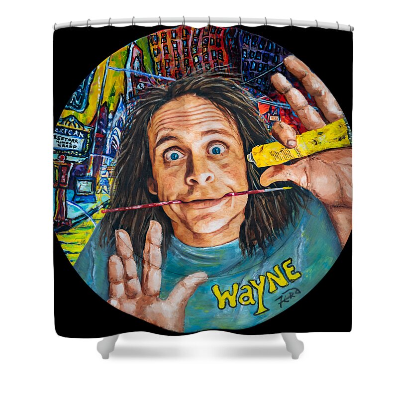 Wayne St. Wayne Shower Curtain featuring the mixed media So Whats New? by Robert FERD Frank