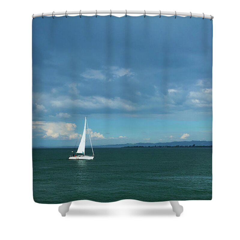 Sailboat Shower Curtain featuring the photograph Social Distancing on The Bay by Bonnie Follett