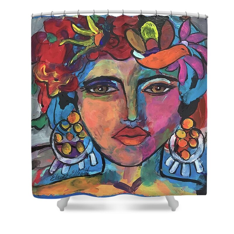 Women Shower Curtain featuring the painting Sofia con Pajaro by Elaine Elliott