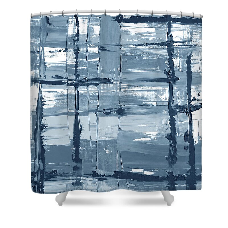 Modern Shower Curtain featuring the painting Soft Blue Brush Strokes Modern Decor Contemporary Wall Art XII by Irina Sztukowski
