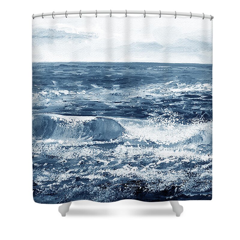 Waves Shower Curtain featuring the painting Soft Indigo Blue Calm Ocean Waves Beach Art by Irina Sztukowski