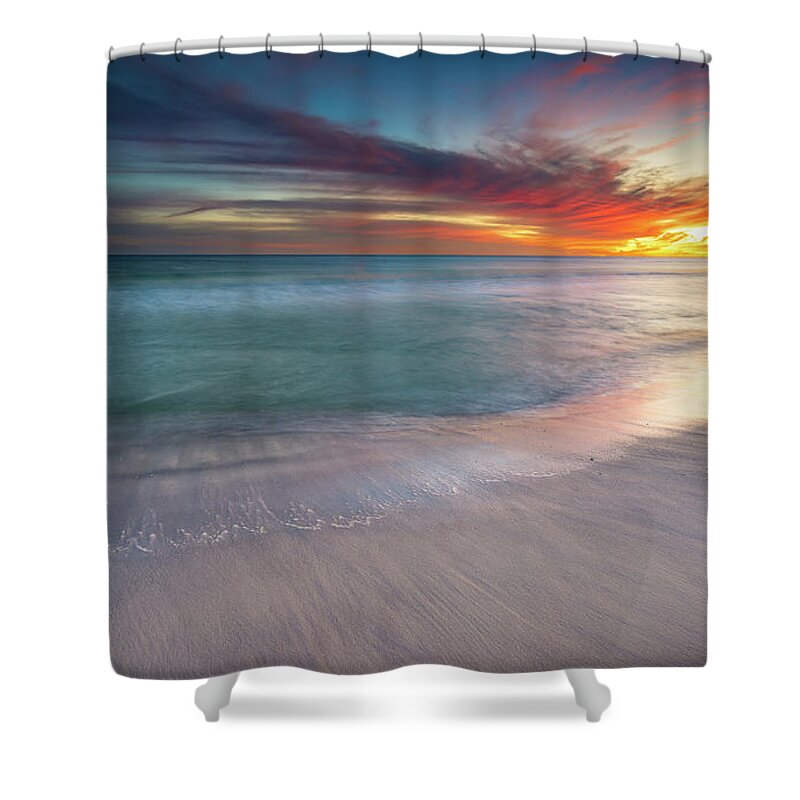 Beach Shower Curtain featuring the photograph Soft Waves at Sunset by Mike Whalen
