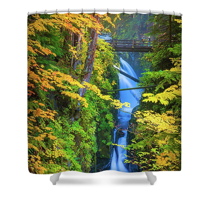 America Shower Curtain featuring the photograph Sol Duc Falls in Autumn by Inge Johnsson