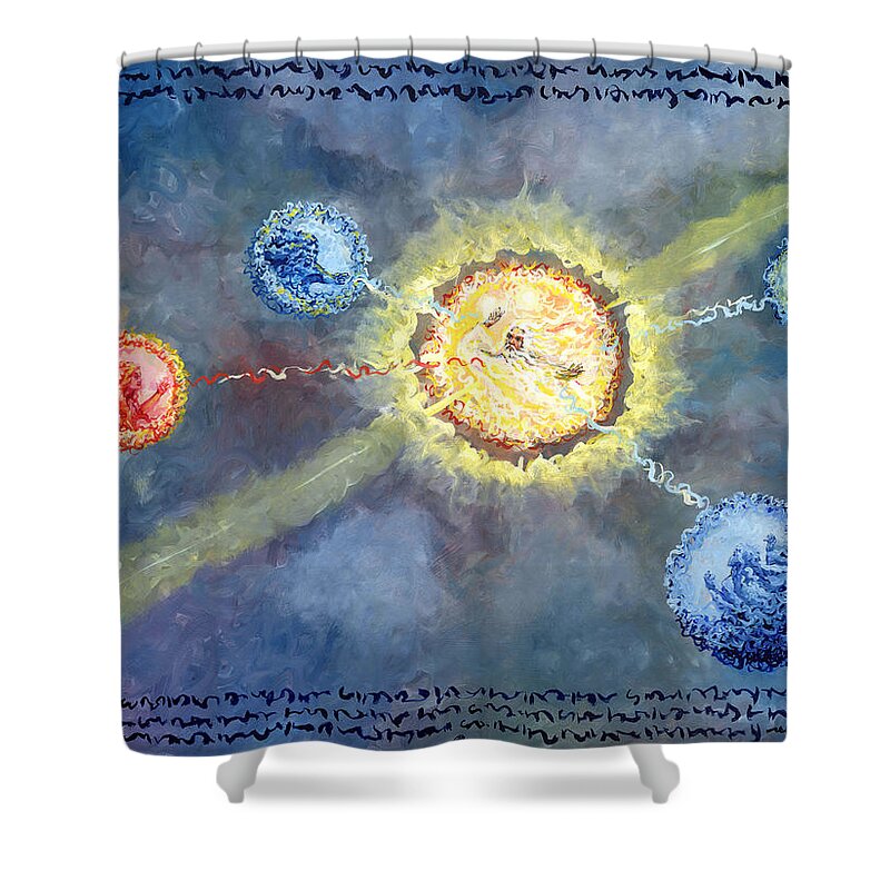 Calligraphy Shower Curtain featuring the painting Solar Planetary Quintet by Gary Nicholson