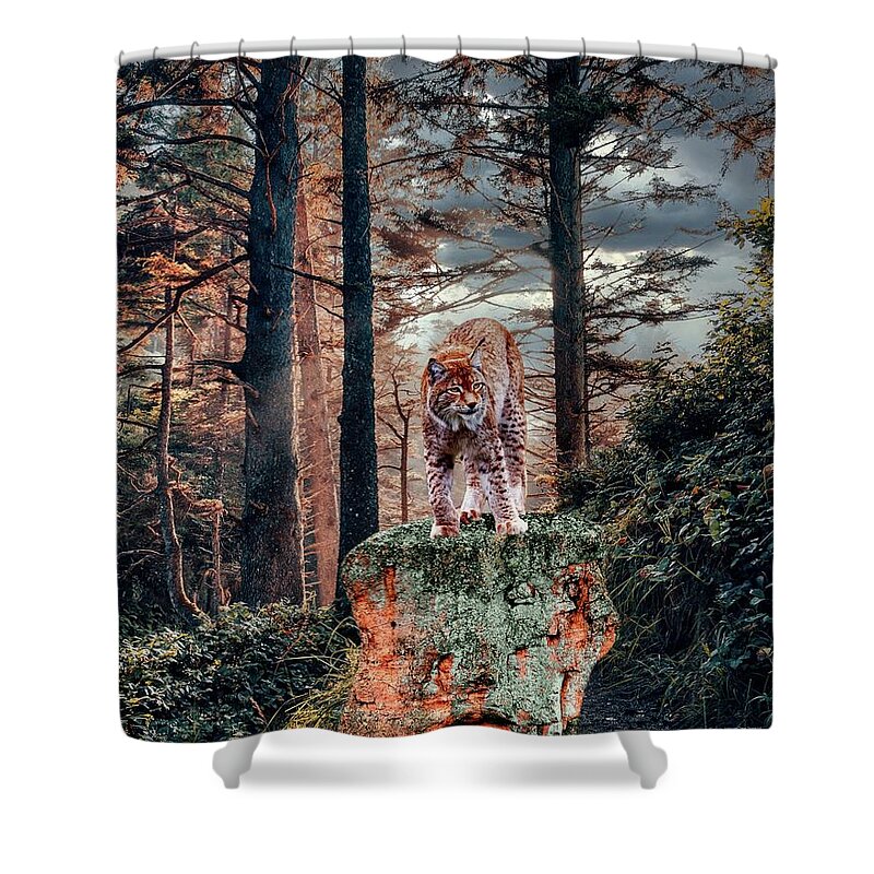 Lynx Shower Curtain featuring the digital art Solitary Lynx by Norman Brule