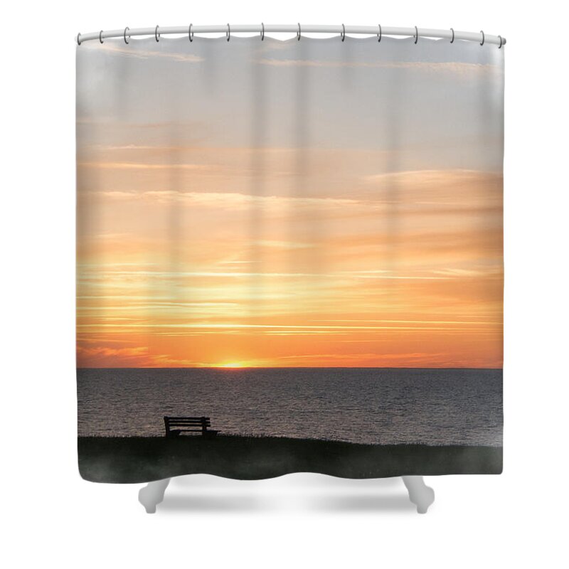 Orange Shower Curtain featuring the mixed media Solitary Sunset by Moira Law