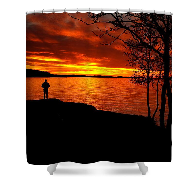 Lake Superior Shower Curtain featuring the photograph Solitude at Sunset by Deb Beausoleil