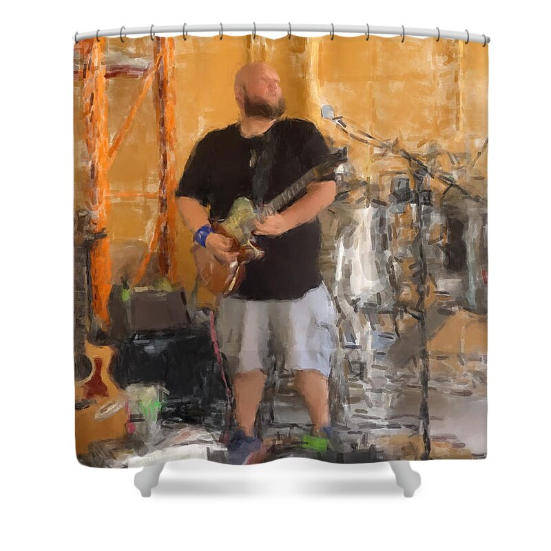 Guitar Shower Curtain featuring the painting Solo Guitar at the Bar by Gary Arnold
