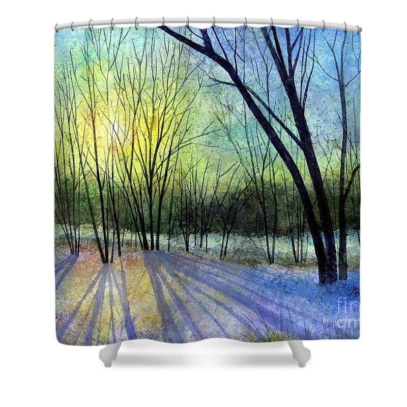 Winter Shower Curtain featuring the painting Solstice Shadows-pastel colors by Hailey E Herrera