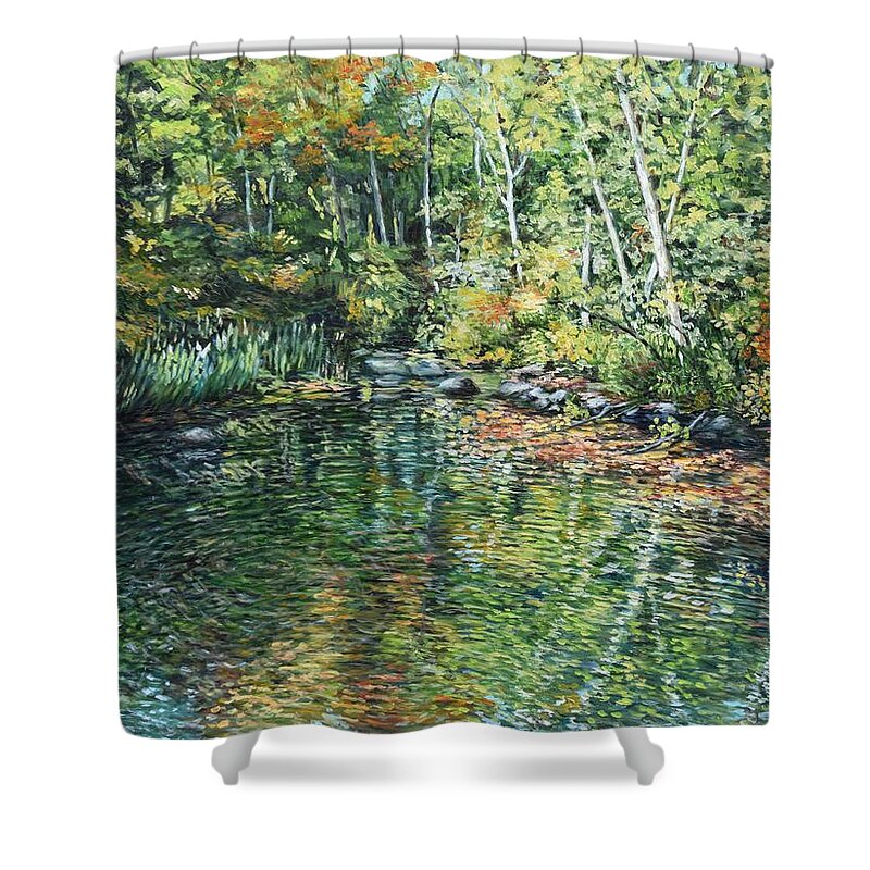 Maine Shower Curtain featuring the painting Somes Brook, From The Footbridge by Eileen Patten Oliver
