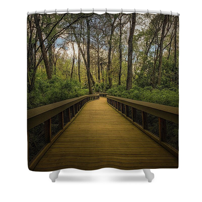 Boardwalk In The Glades Shower Curtain featuring the photograph Sometimes The Path Is Clear by Rebecca Herranen