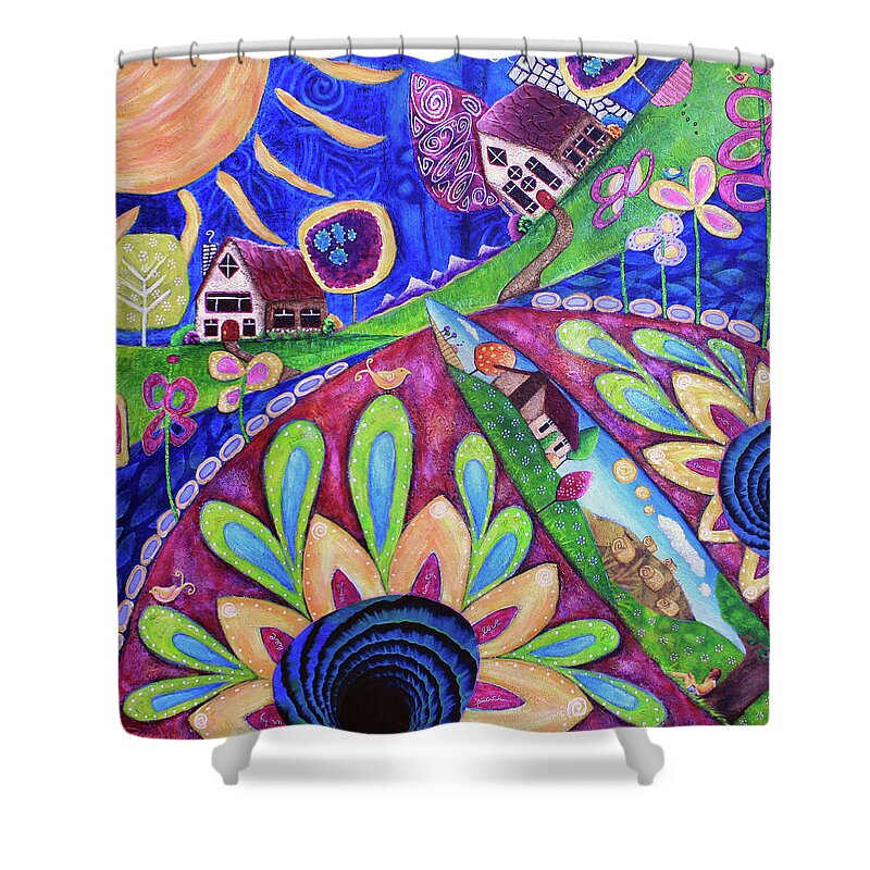 Whimsical Shower Curtain featuring the painting Somewhere Else by Winona's Sunshyne