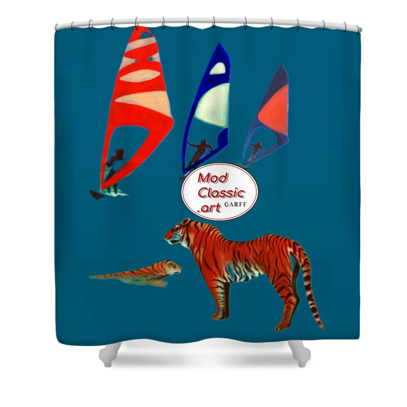 Tigers Shower Curtain featuring the painting Sons of Sun Tigers ModClassic Art by Enrico Garff