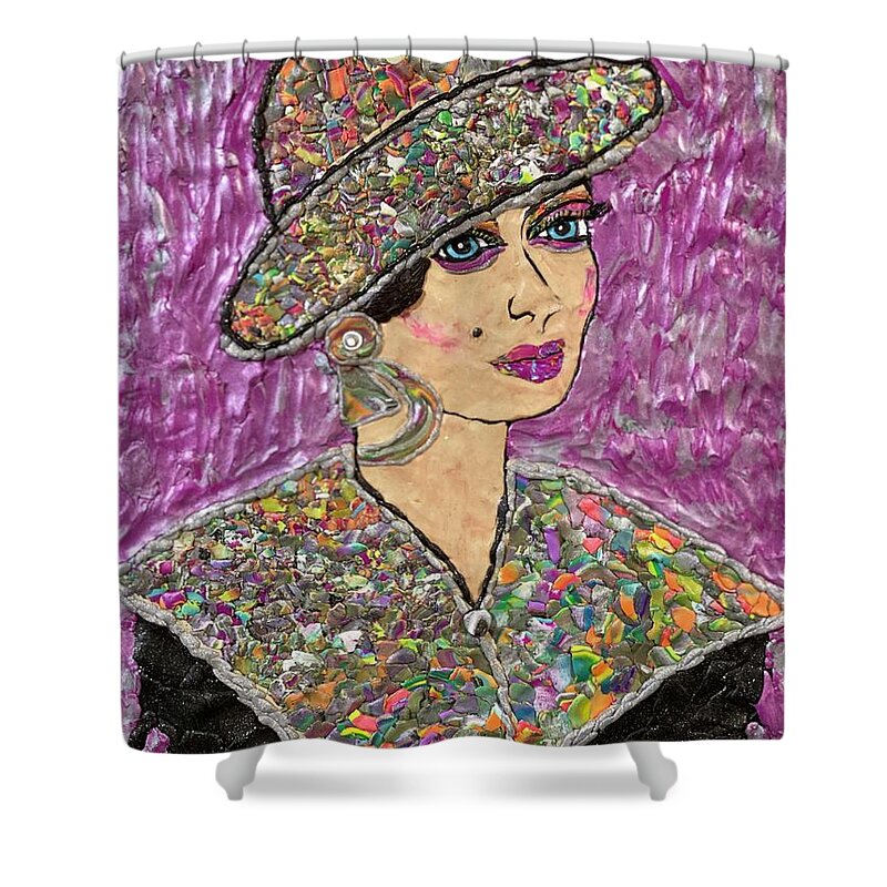 Polymer Clay Shower Curtain featuring the mixed media Sophisticated Lady by Deborah Stanley