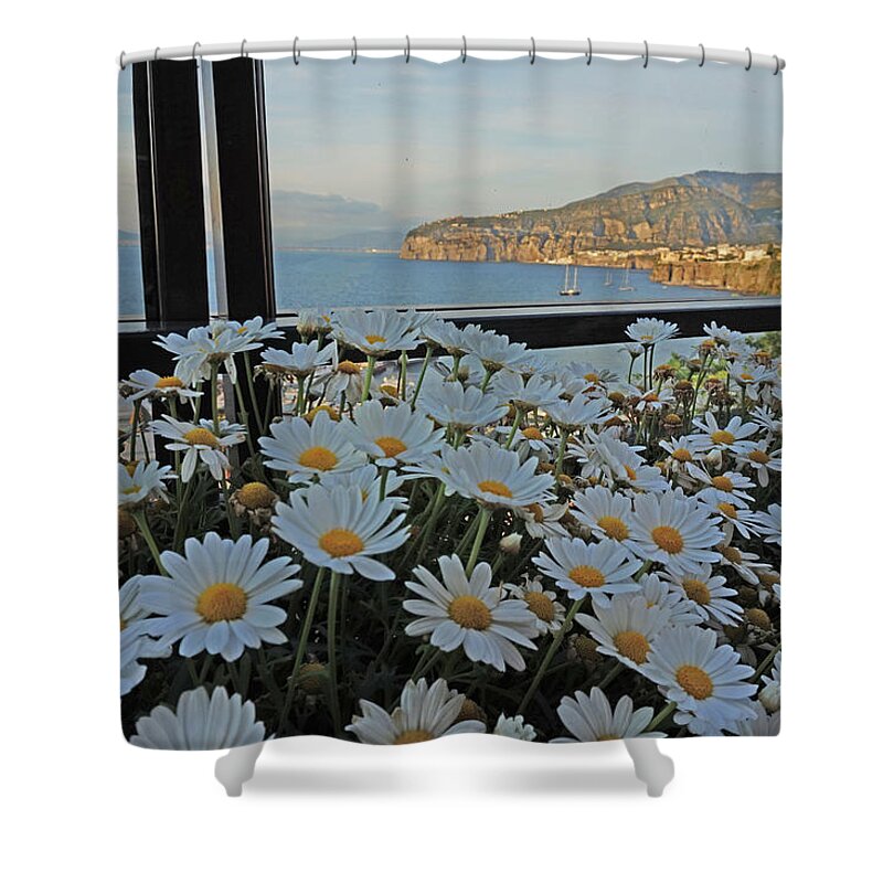 Sorrento Shower Curtain featuring the photograph Sorrento - View with Flowers by Yvonne Jasinski