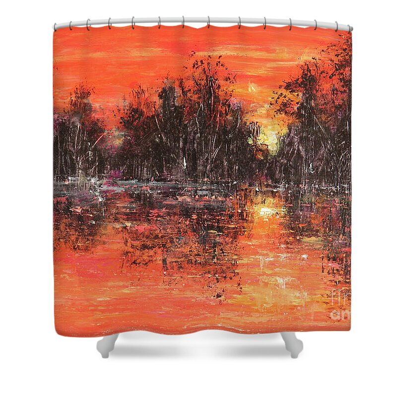 Sunset Shower Curtain featuring the painting South Carolina Sunset by Zan Savage