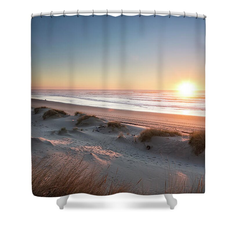 Sunset Shower Curtain featuring the photograph South Jetty Beach Sunset, No. 2 by Belinda Greb