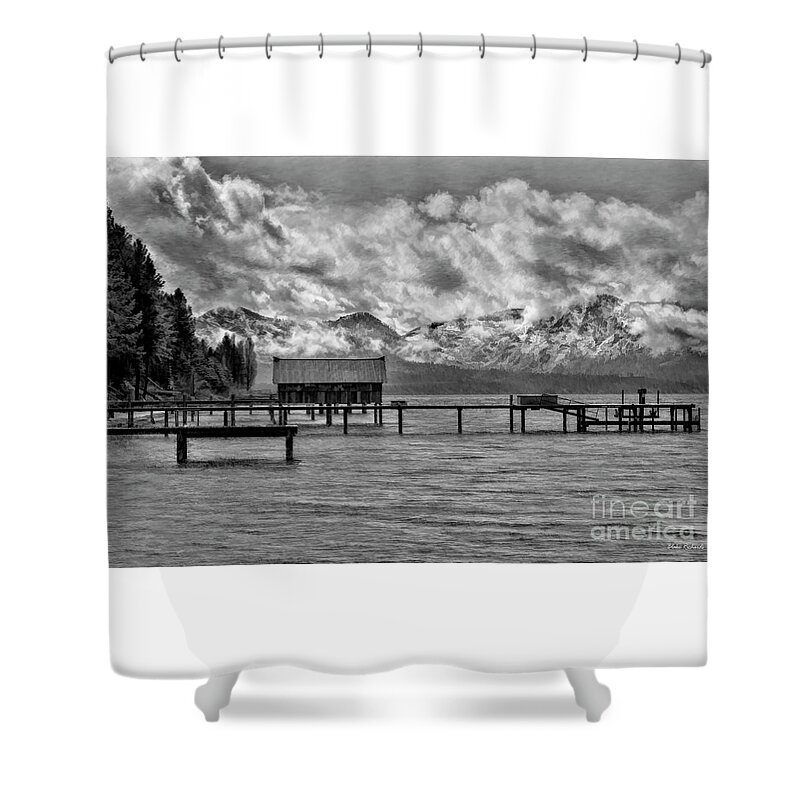  South Lake Tahoe Shower Curtain featuring the photograph South Lake Tahoe Boat Docks Black And White by Blake Richards