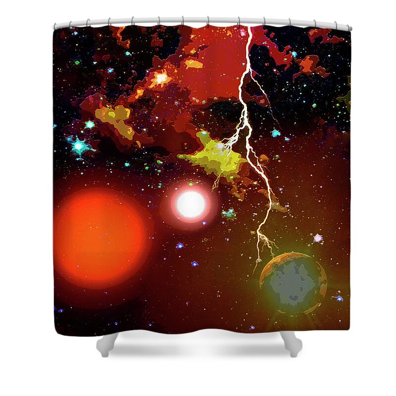 Space Shower Curtain featuring the digital art Space Lightning by Don White Artdreamer
