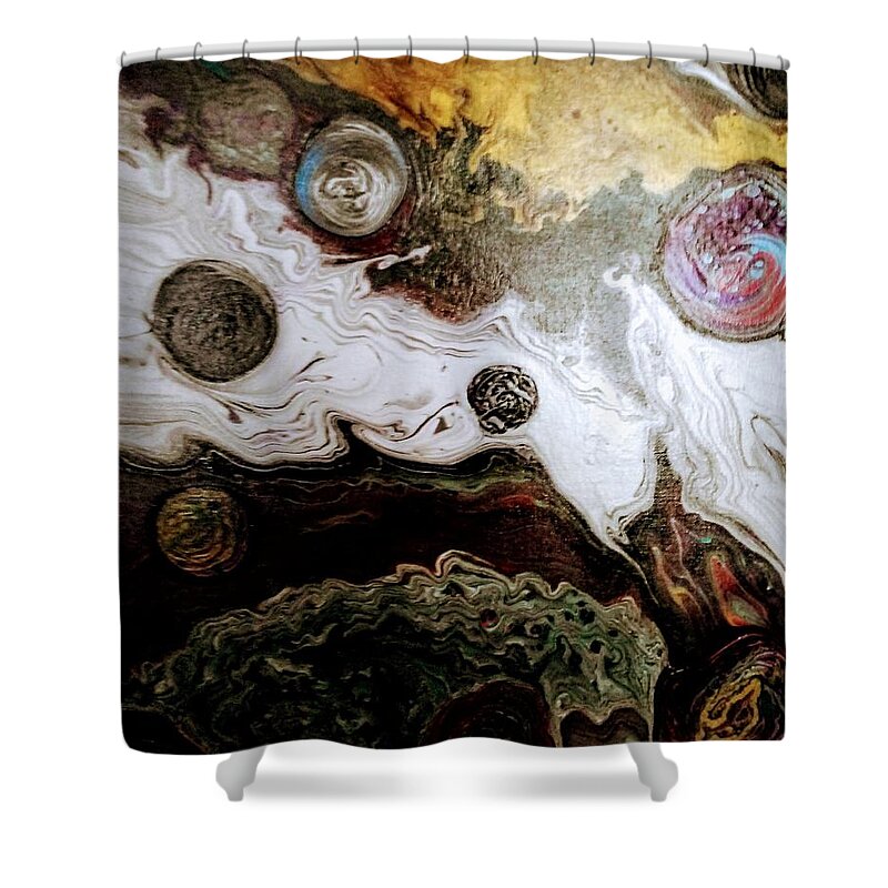 Metallic Shower Curtain featuring the painting Space Metal by Anna Adams