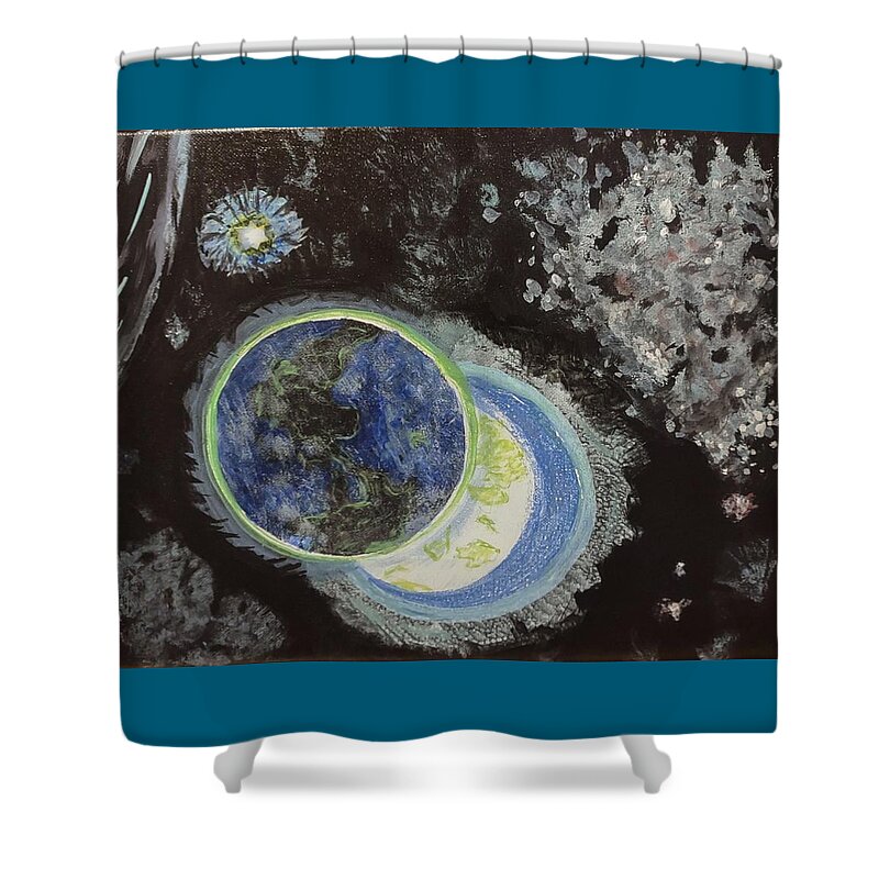 Space Shower Curtain featuring the painting Space Odessey by Suzanne Berthier