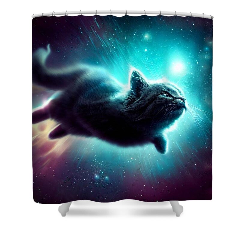 Cats Shower Curtain featuring the digital art Space Whale Cat by Cats in Places