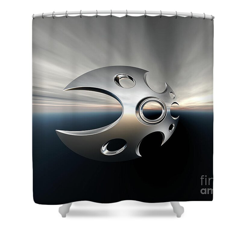 Spaceship Shower Curtain featuring the digital art Spaceship On Horizon by Phil Perkins