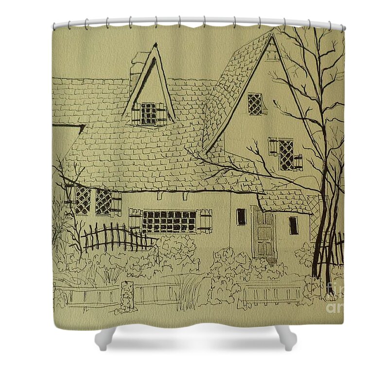  Shower Curtain featuring the drawing Spadea House Ink Drawing by Donald Northup