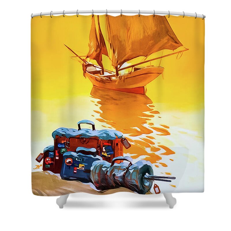 Bags Shower Curtain featuring the drawing Spain Travel Poster 1959 by M G Whittingham