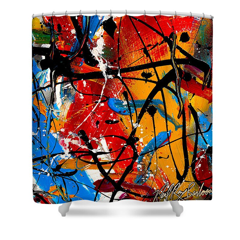 Abstract Shower Curtain featuring the painting Spam Filter On by Neal Barbosa