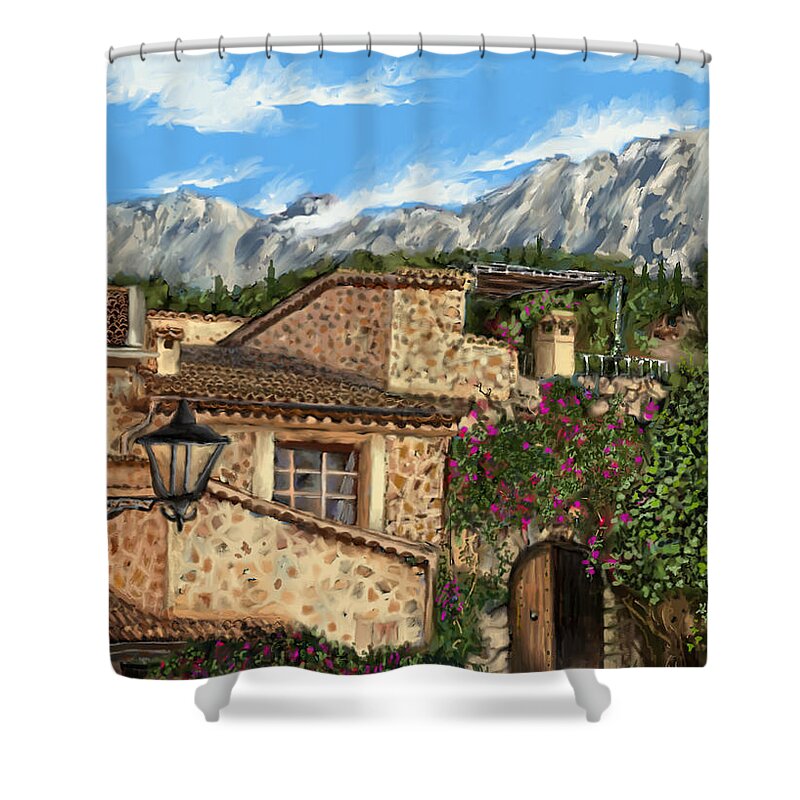 Spain Shower Curtain featuring the digital art Spanish Villa by Darren Cannell