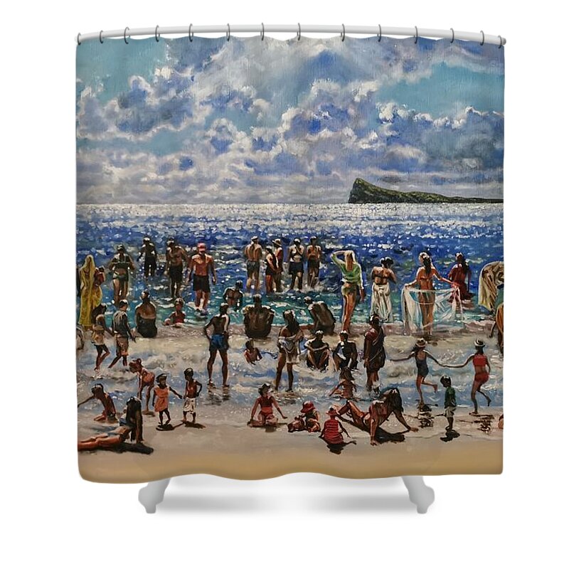 Beach Scene Shower Curtain featuring the painting Sparkling island in the sun by Raouf Oderuth